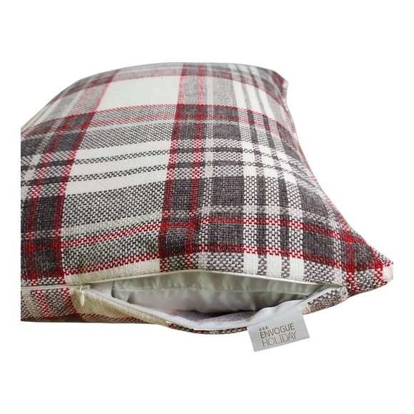 Envogue Holiday Plaid Throw Pillows Set of 2 Red Gray White - Picture 6 of 9